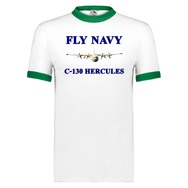 Fly Navy C-130 1 Unisex Ringer Tee