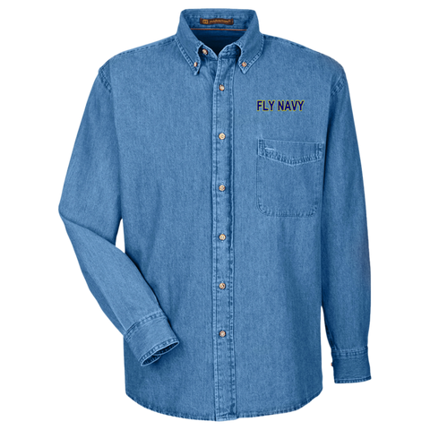 Fly Navy 2 Harriton LS Denim Shirt