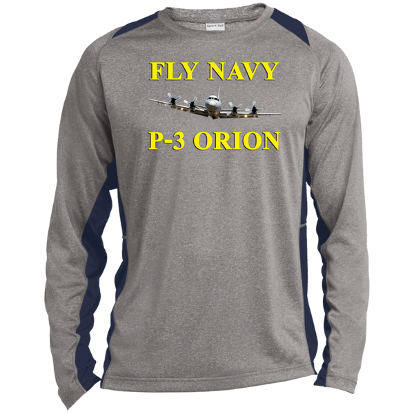 Fly Navy P-3 3 LS Heather Colorblock Tee