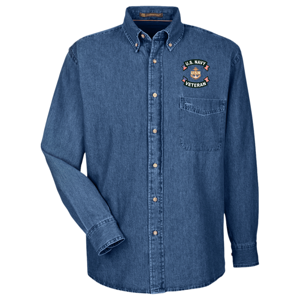 Navy Vet 1 Harriton LS Denim Shirt