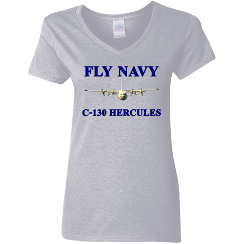 Fly Navy C-130 1 Ladies' V-Neck T-Shirt