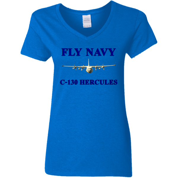 Fly Navy C-130 1 Ladies' V-Neck T-Shirt