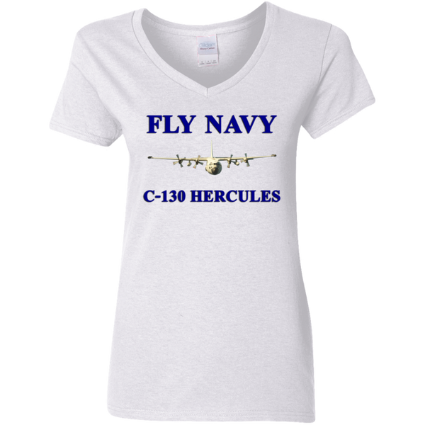 Fly Navy C-130 1 Ladies' V-Neck T-Shirt