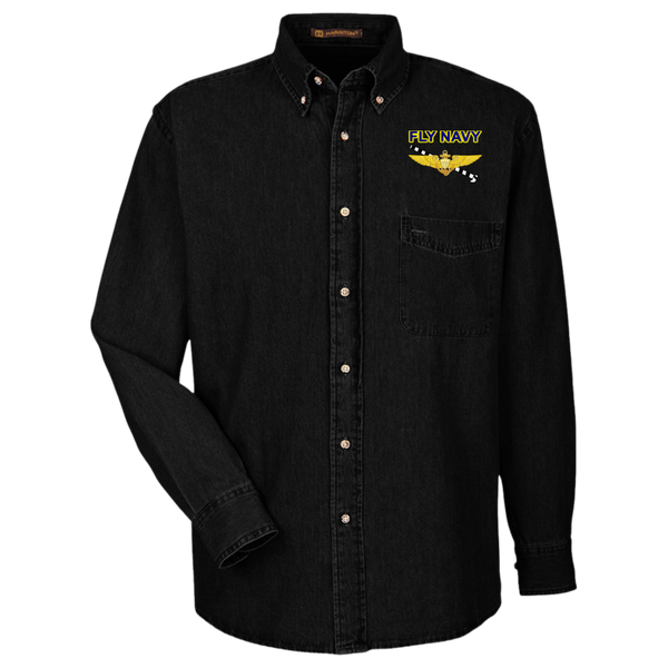 Fly Navy Tailhook 1 Harriton LS Denim Shirt