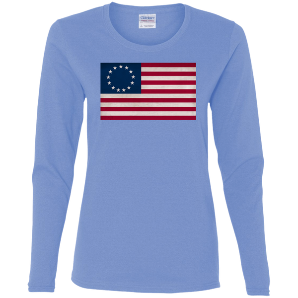 Betsy Ross Flag Ladies' Cotton LS T-Shirt