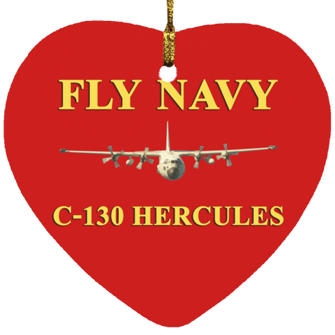 Fly Navy C-130 3 Ornament Ceramic - Heart