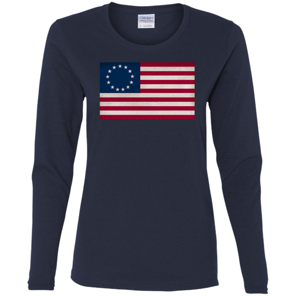 Betsy Ross Flag Ladies' Cotton LS T-Shirt