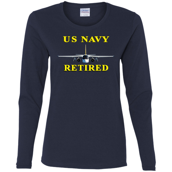 Navy Retired 2 Ladies' Cotton LS T-Shirt