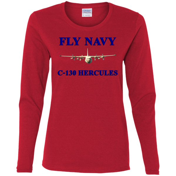 Fly Navy C-130 1 Ladies' Cotton LS T-Shirt