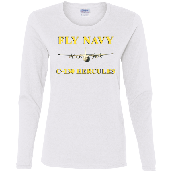 Fly Navy C-130 3 Ladies' Cotton LS T-Shirt