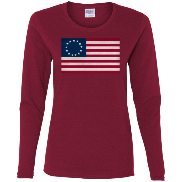 Betsy Ross Flag Ladies' Cotton LS T-Shirt