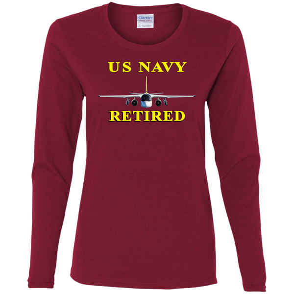 Navy Retired 2 Ladies' Cotton LS T-Shirt