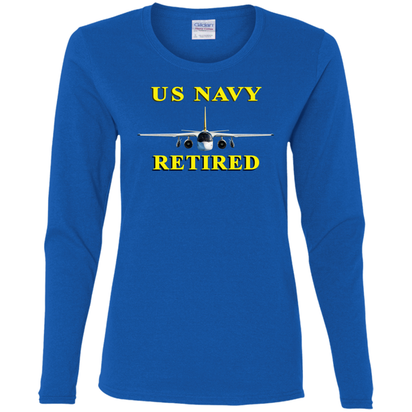 Navy Retired 2 Ladies' Cotton LS T-Shirt