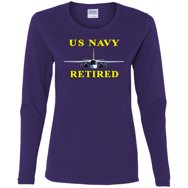 Navy Retired 2 Ladies' Cotton LS T-Shirt