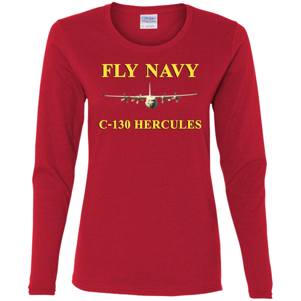 Fly Navy C-130 3 Ladies' Cotton LS T-Shirt