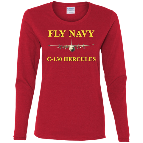 Fly Navy C-130 3 Ladies' Cotton LS T-Shirt