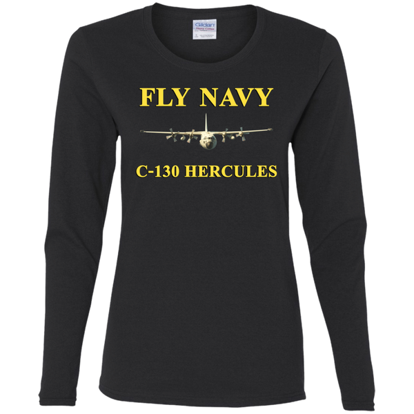 Fly Navy C-130 3 Ladies' Cotton LS T-Shirt