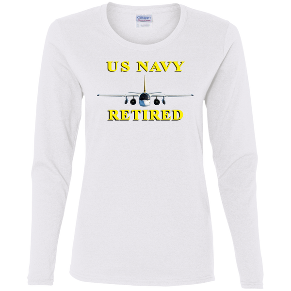 Navy Retired 2 Ladies' Cotton LS T-Shirt