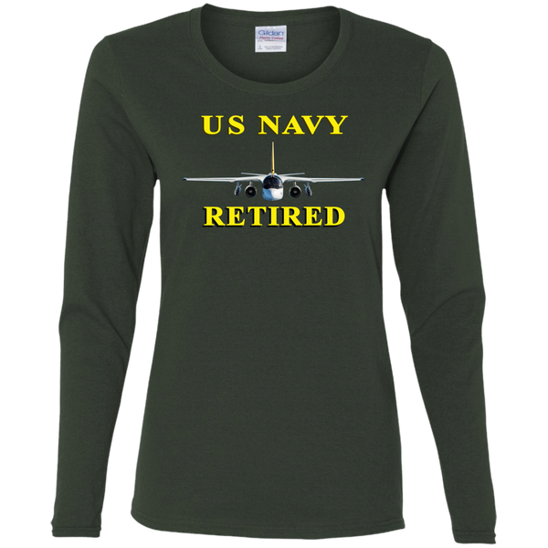 Navy Retired 2 Ladies' Cotton LS T-Shirt