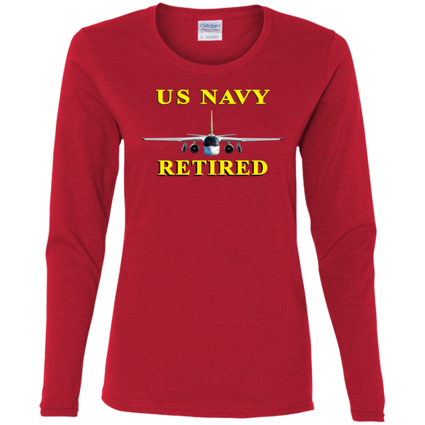 Navy Retired 2 Ladies' Cotton LS T-Shirt