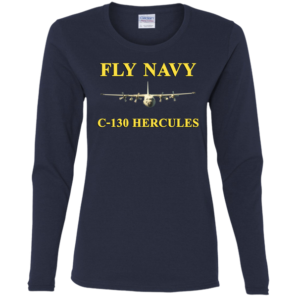 Fly Navy C-130 3 Ladies' Cotton LS T-Shirt