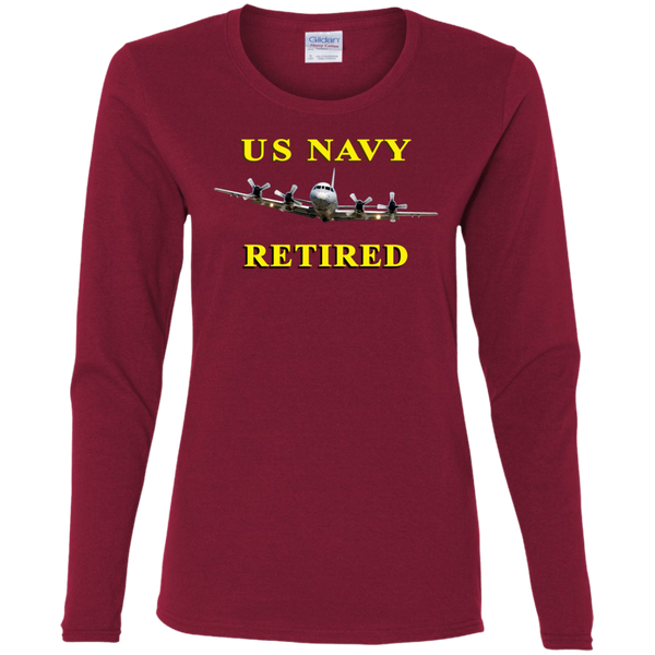 Navy Retired 1 Ladies' Cotton LS T-Shirt