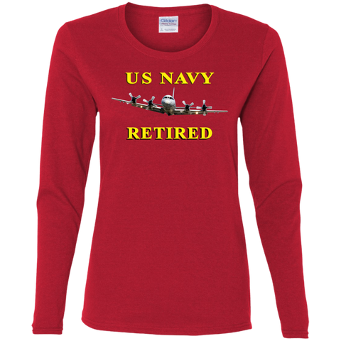 Navy Retired 1 Ladies' Cotton LS T-Shirt