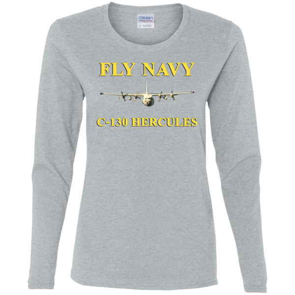 Fly Navy C-130 3 Ladies' Cotton LS T-Shirt