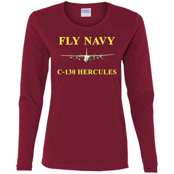 Fly Navy C-130 3 Ladies' Cotton LS T-Shirt