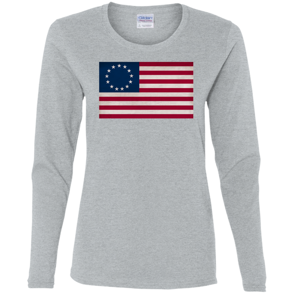 Betsy Ross Flag Ladies' Cotton LS T-Shirt