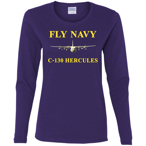 Fly Navy C-130 3 Ladies' Cotton LS T-Shirt