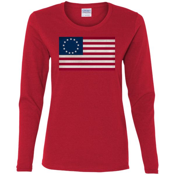 Betsy Ross Flag Ladies' Cotton LS T-Shirt