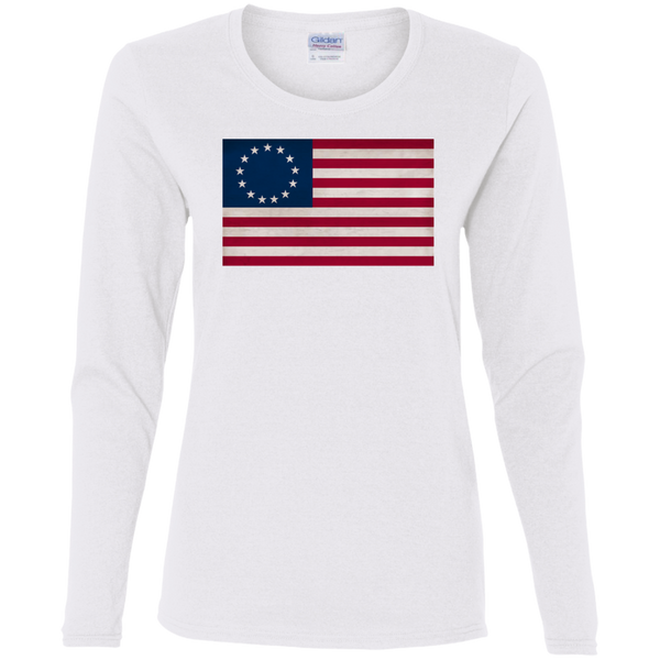 Betsy Ross Flag Ladies' Cotton LS T-Shirt